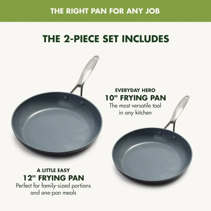 NEW-Valencia Pro Hard Anodized Healthy Ceramic Nonstick 10" And 12" Frying Pan