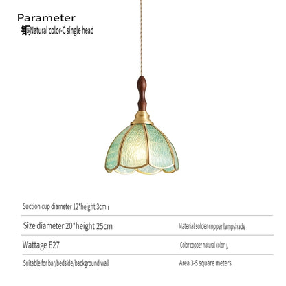 Bedroom bedside lamp American retro pastoral colored glass B&B dining room lightcopper aisle bar chandelier.